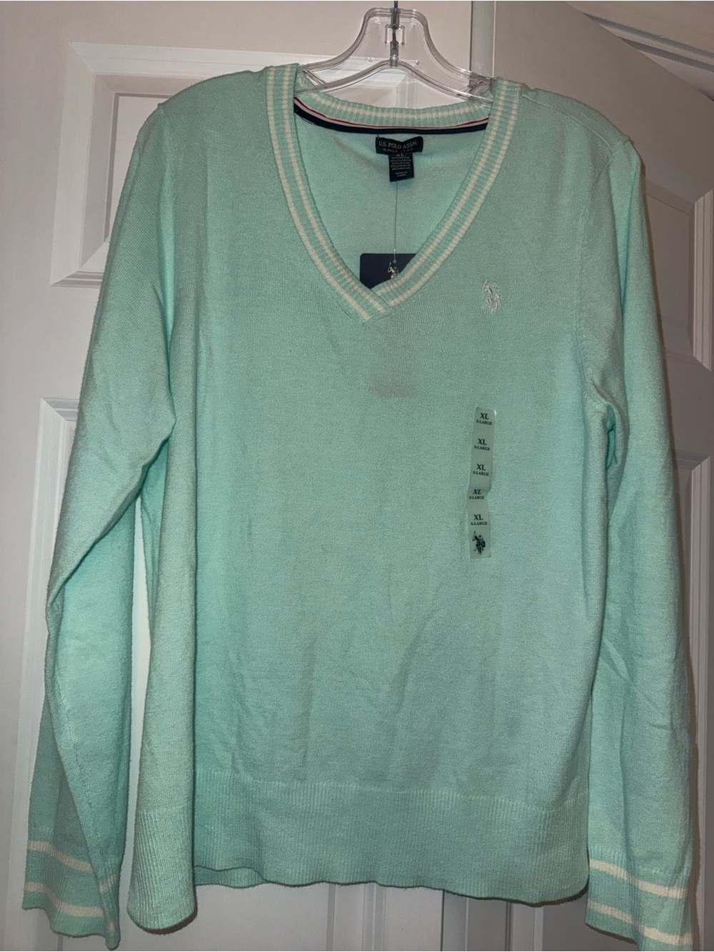 Polo ASSN Light Mint V-Neck Cotton Sweater - Women’s